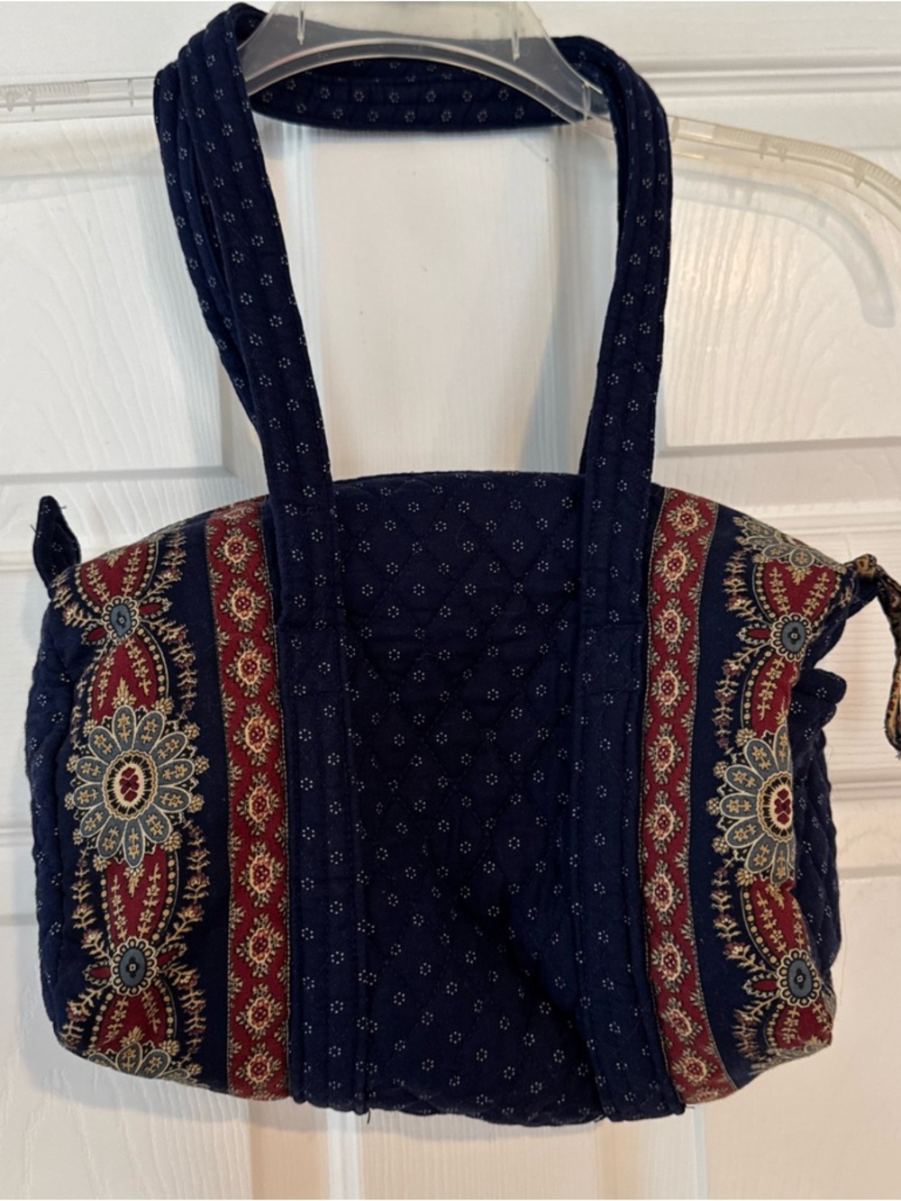 Vintage Vera Bradley Quilted Navy purse with Red & Gold Medallion Stripes